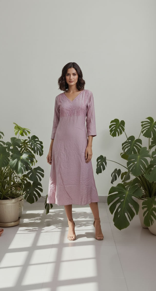 Women’s A-Line Kurti in Crushed Nylon with Bead Handwork and Lining