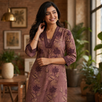 Anvita Cotton Soft Mauve-Brown Floral Print A-Line Kurta Set