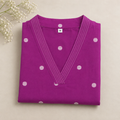 Revanta Magenta Cotton Kurta – White Dotted Print & Structured V-Neck Detail – Smart Casual Ethnic Wear