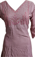 Women’s A-Line Kurti in Crushed Nylon with Bead Handwork and Lining-Dusty Mauve
