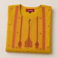 Anvita Yellow Cotton Kurta – Vibrant Pink Embroidered Yoke & Keyhole Detail – Elegant Ethnic Wear