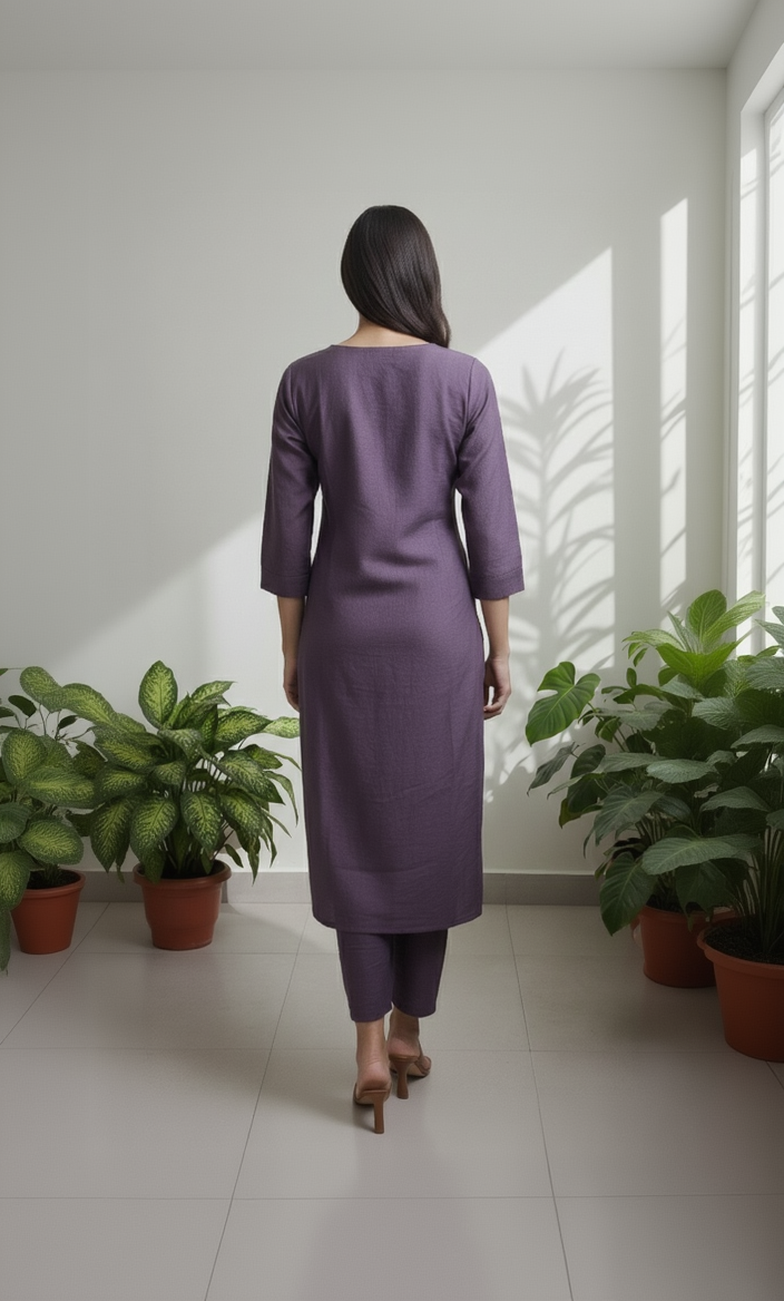 Women's A-Line Kurta Set with Inner Lining – Crushed Nylon Beadwork in Grape Purple & Light Blue