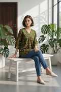Floral Printed Cotton V-Neck Tunic – Casual Daily Wear Top for Women
