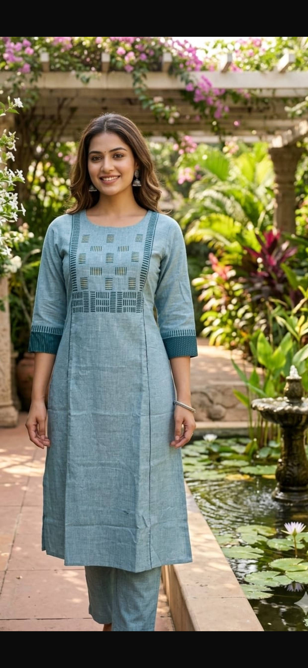 Anvita Light Blue Cotton Kurta Set with Printed Yoke & Palazzo | Women’s Ethnic Wear