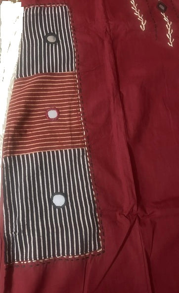 Revanta Maroon Embroidered Kurta Pant Set with Black Printed Dupatta & Mirror work