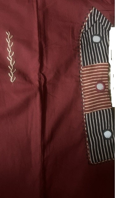 Revanta Maroon Embroidered Kurta Pant Set with Black Printed Dupatta & Mirror work