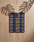 Indigo Blue Cotton Kurta – Crimson Abstract Disk Print – Contemporary Top with Attached Sleeves