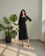 Vertician Black Crushed Nylon A-Line Kurta – Bead Handwork Neck – Premium Party Wear with Lining