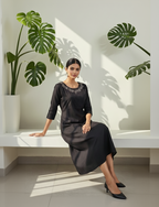 Vertician Black Crushed Nylon A-Line Kurta – Bead Handwork Neck – Premium Party Wear with Lining