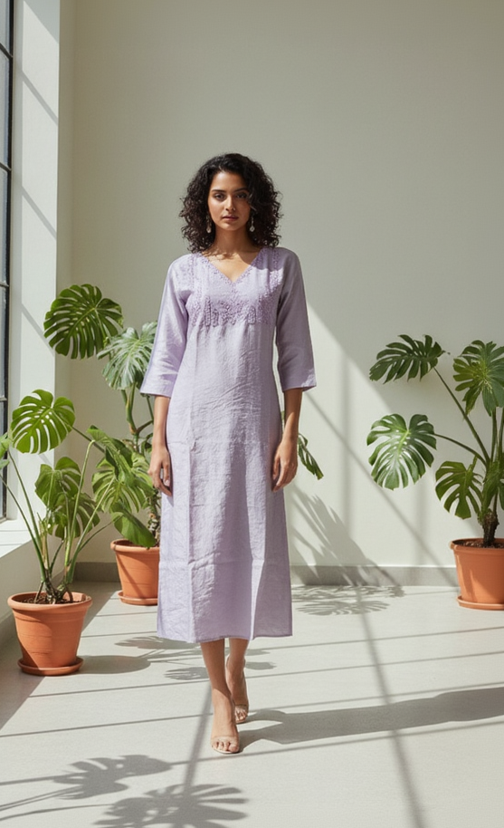 Women’s A-Line Kurti in Crushed Nylon with Bead Handwork and Lining