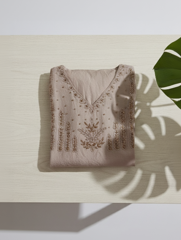 Women’s A-Line Kurti in Crushed Nylon with Bead Handwork and Lining