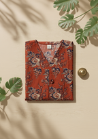 Red & Orange Floral Cotton Kurta – Kalamkari Work Daily Wear – Elegant Short Kurta for Women