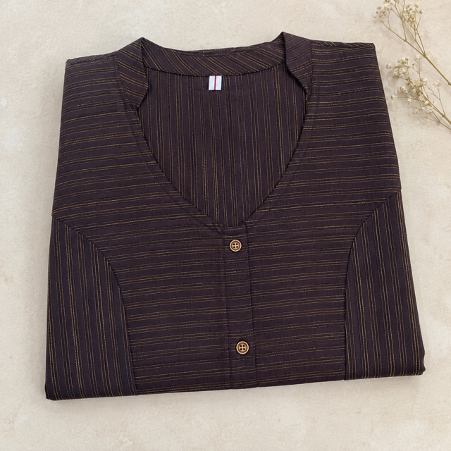 Revanta Coffee Brown Rayon Kurta – Half Chinese Collar & Woven Design – Elegant Ethnic Wear