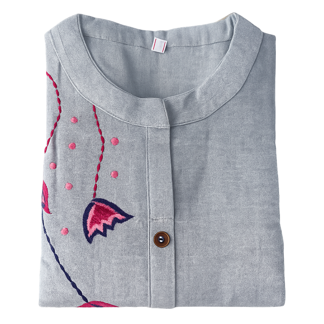 Revanta Cream A-Line Cotton Kurta – Mandarin Collar, Floral Print & Convenient Side Pocket – Elegant Ethnic Wear
