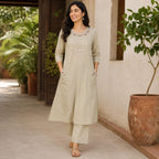 Revanta Light Beige Dhabu Cotton Kurta & Pant Set – Original Glass Work 2 side pocket – Chic Casual Ethnic Wear
