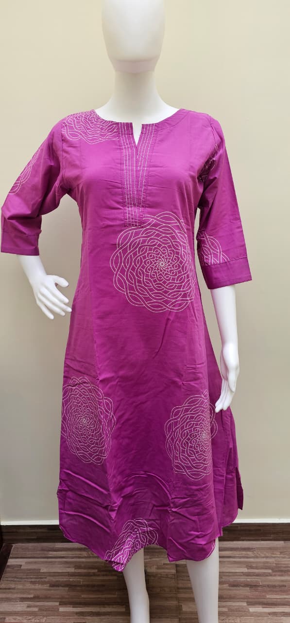 Revanta Deep Lavender Aline Kurta with Pocket, Geometric Print and Elegant Neck Pattern