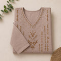 Women’s A-Line Kurti in Crushed Nylon with Bead Handwork and Lining- Sand Taupe