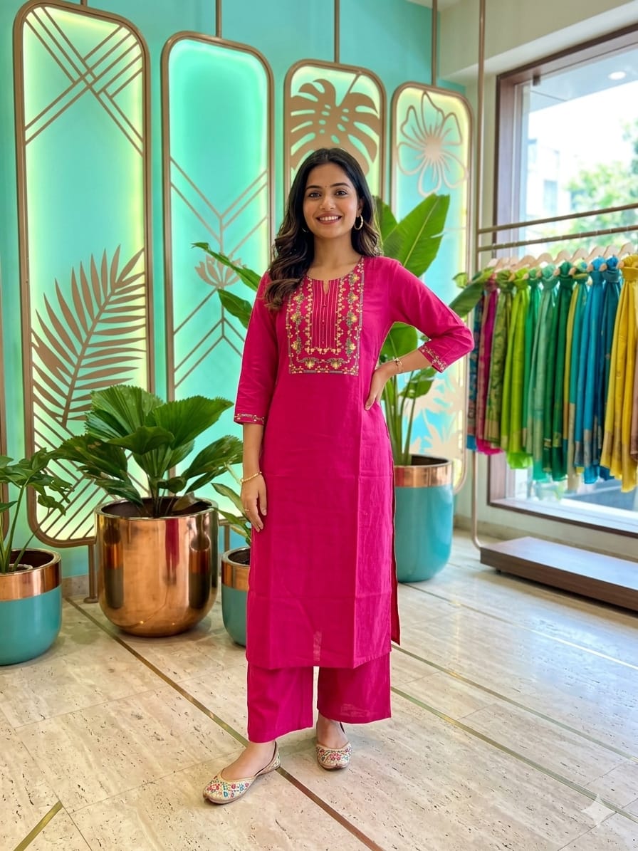 Anvita Fuchsia Pink Cotton Kurta & Palazzo set