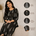 Revanta Mehendi Green A-Line Vertical Kurta Pant Set with Front Slit & Gold-White Foil Print