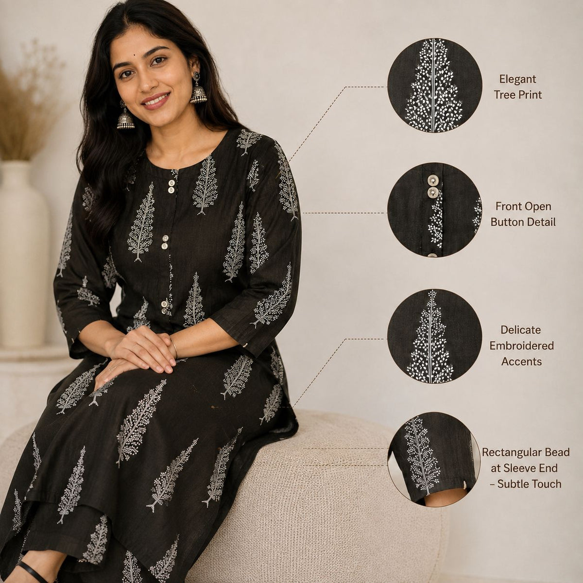 Revanta Mehendi Green A-Line Vertical Kurta Pant Set with Front Slit & Gold-White Foil Print