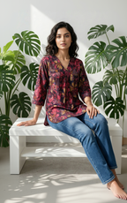 Floral Printed Cotton V-Neck Tunic – Casual Daily Wear Top for Women