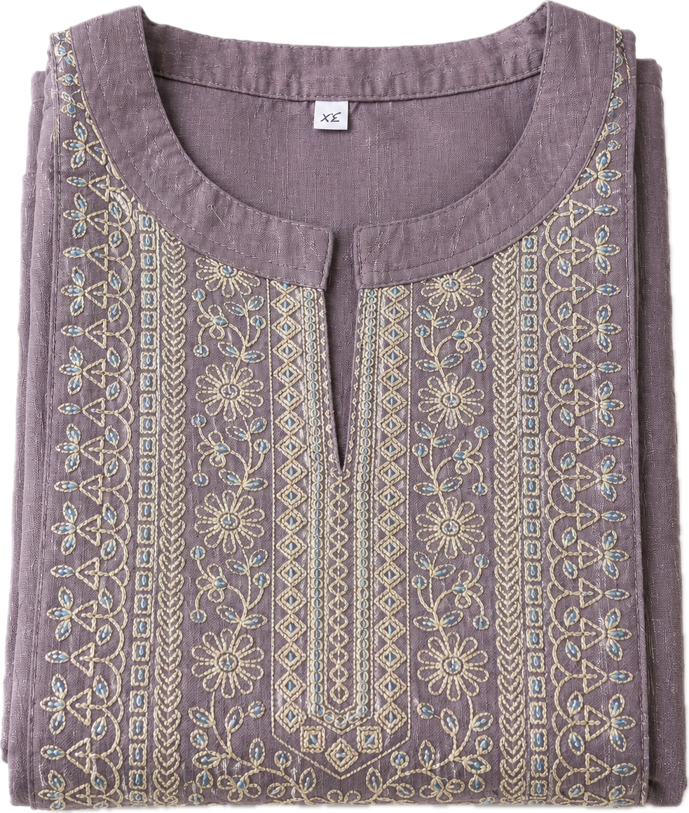 Revanta Light Lavender Straight Rayon Kurta – Chinese Collar, Embroidery & Sequence Work Yoke – Elegant Ethnic Wear