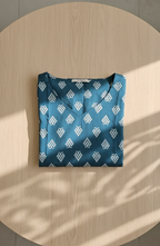 Teal Blue Cotton A-Line Dress for Women – Floral Printed Casual Midi with V-Neck