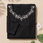 Vertician Black Crushed Nylon A-Line Kurta – Bead Handwork Neck – Premium Party Wear with Lining