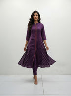Anvita Purple Cotton Slub Kurta – Elegant Printed Yoke & Sleeve Detail – Chic Festive Wear