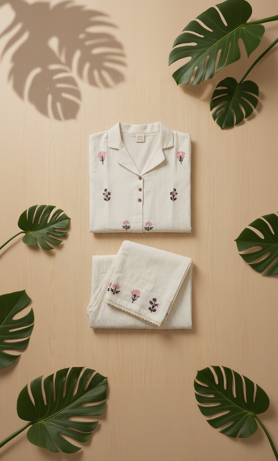 White Pure Cotton Tiered Co-ord Set – Floral Embroidery & Lace Detail Ethnic Wear Kurta Set