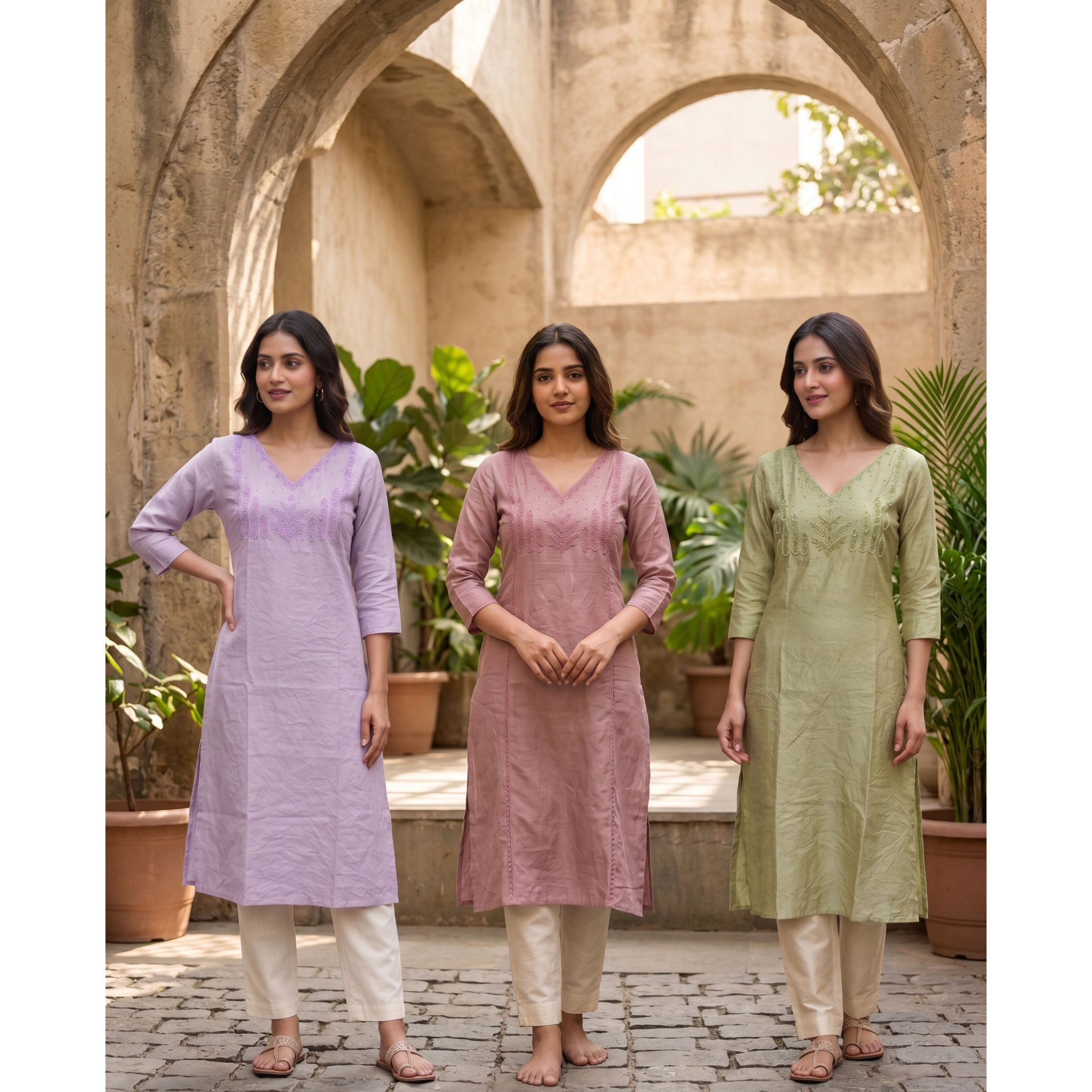 Women’s A-Line Kurti in Crushed Nylon with Bead Handwork and Lining