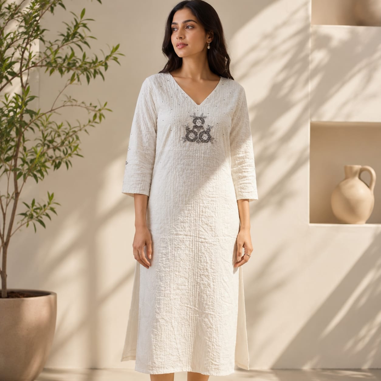 Women’s Premium Crushed Nylon Straight Kurti with Handwork & Inside Lining