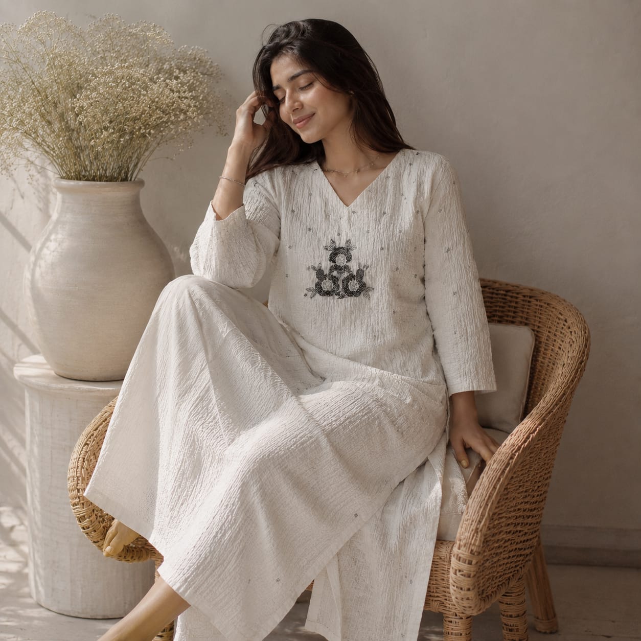 Women’s Premium Crushed Nylon Straight Kurti with Handwork & Inside Lining