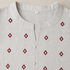 Revanta Light Grey Straight Cotton Kurta with red embroidery on Yoke & Stylish Front Slit