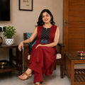 Revanta Maroon Cotton A-Line Kurta with Elephant Motif Printed Yoke | Sleeveless Ethnic Wear