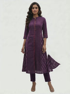Anvita Purple Cotton Slub Kurta – Elegant Printed Yoke & Sleeve Detail – Chic Festive Wear