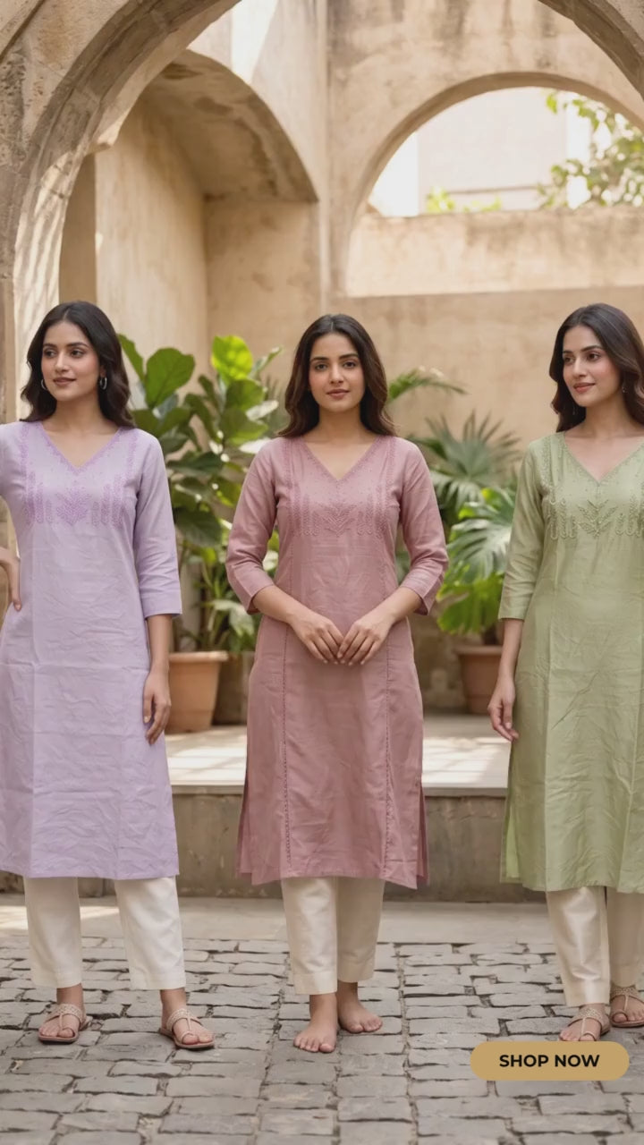 Women’s A-Line Kurti in Crushed Nylon with Bead Handwork and Lining- Lavender Grey
